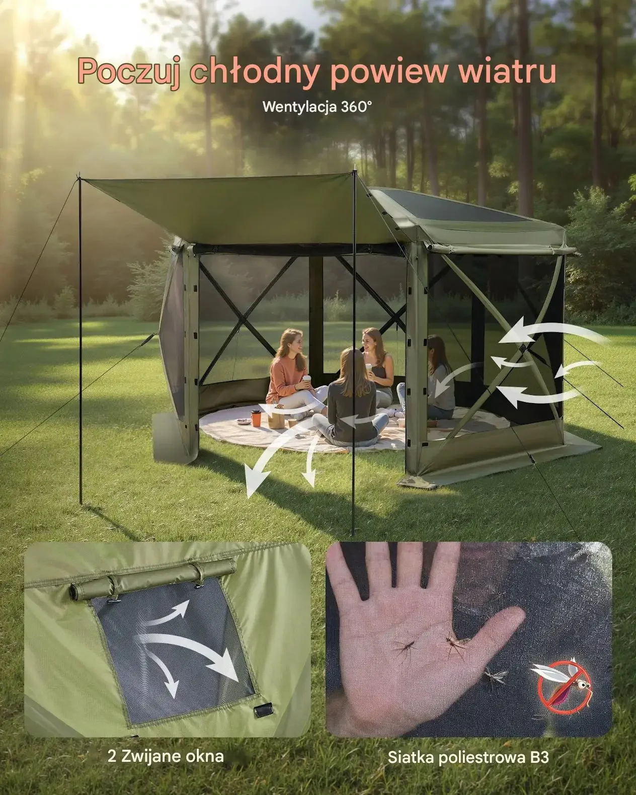Namiot pawilon zielony 3x3m z moskitierą szybki rozkład ogród patio - obrazek 2