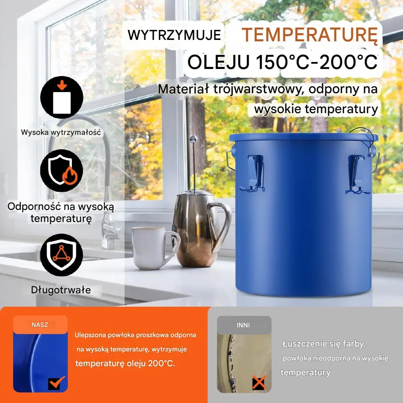 Wiadro na Tłuszcz do Frytkownic Fryturę 22 Litrów Niebieski - obrazek 6