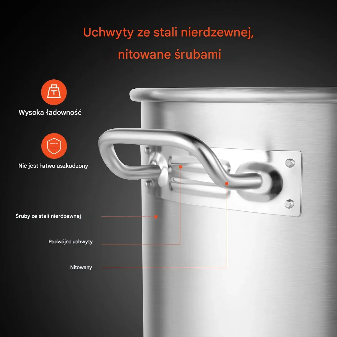 Garnek duży indukcja ze stali nierdzewnej 201 z pokrywką gastronomiczny 40L - obrazek 4
