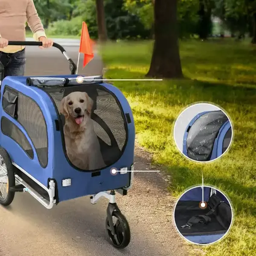 Przyczepka rowerowa dla psa do przewozu transporter do 45 kg niebieska - obrazek 4