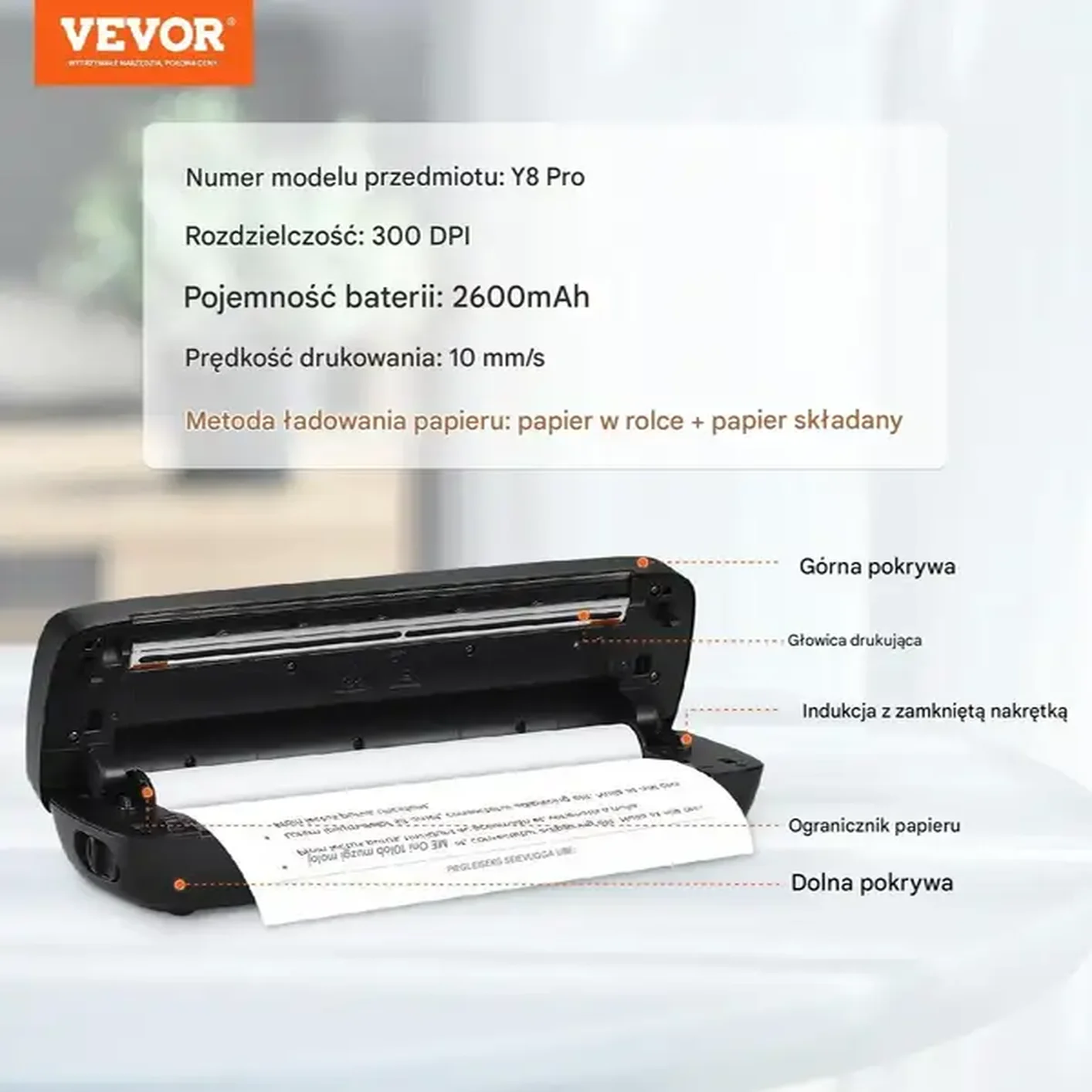 Przenośna termiczna drukarka 2600 mAh Bluetooth + USB - obrazek 2