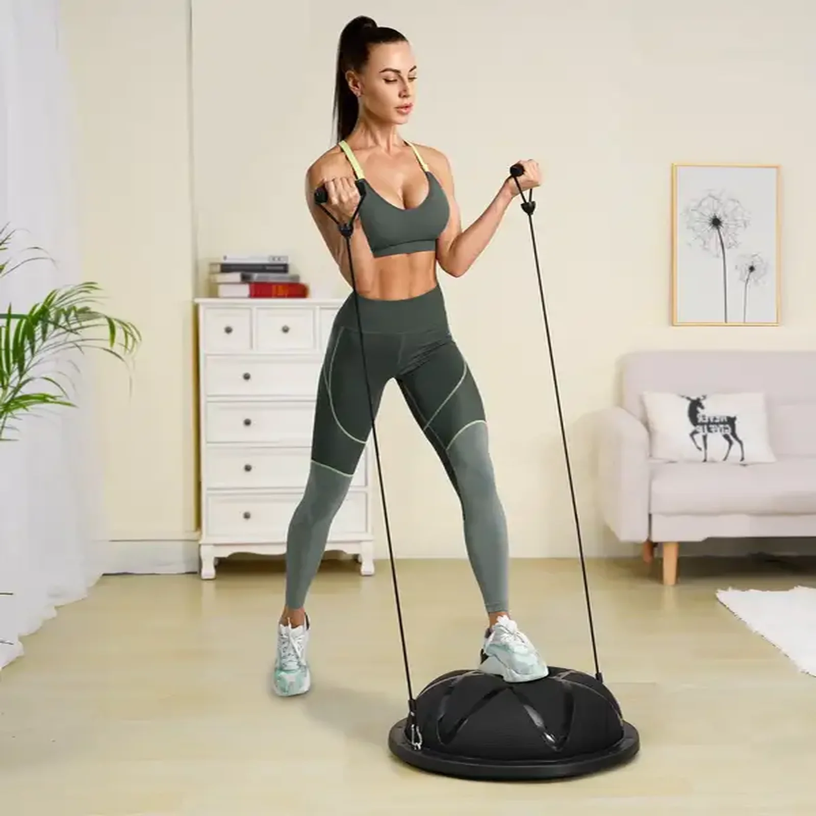 Platforma do balansowania półpiłka balansowa ćwiczeń gimnastyka czarna - obrazek 4