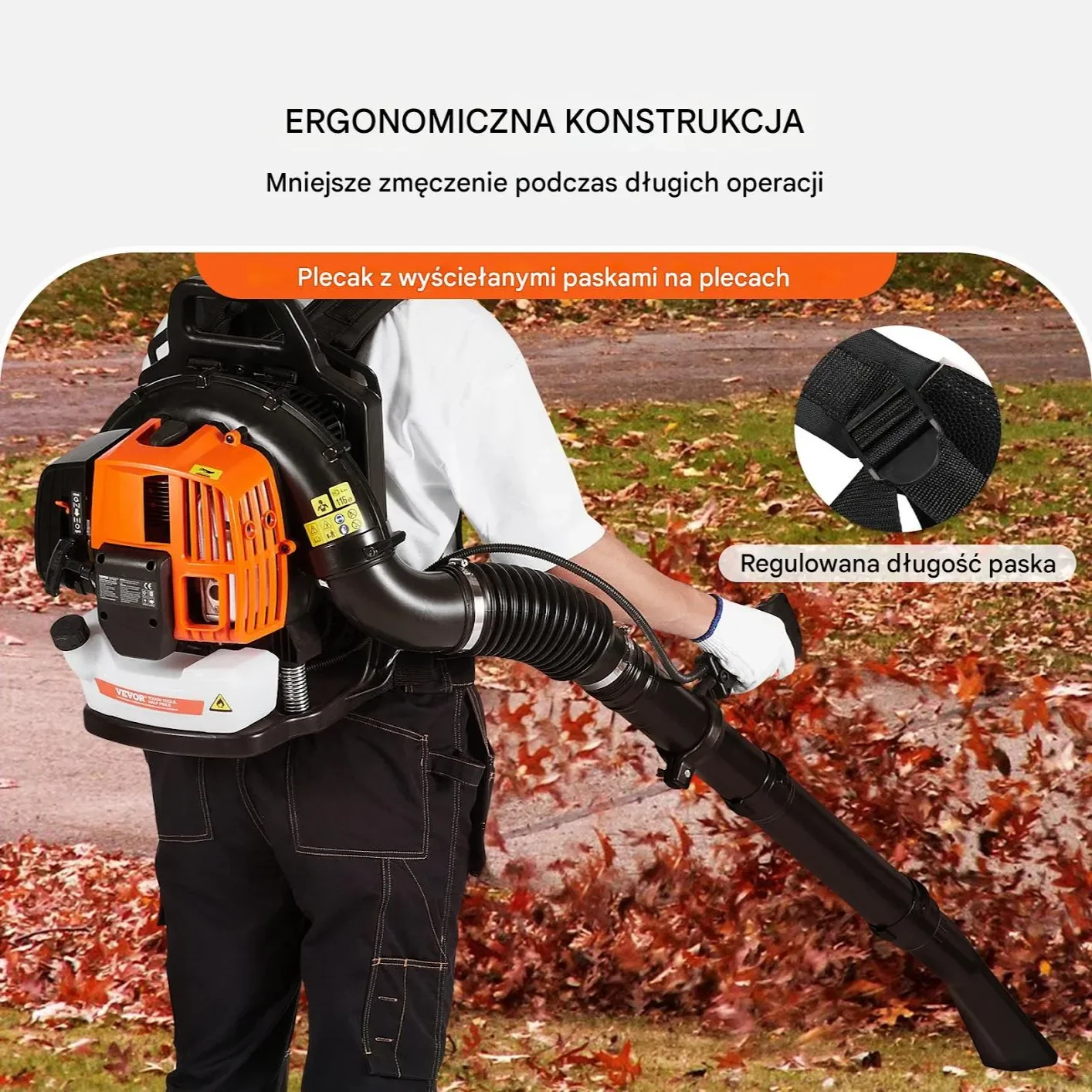 Dmuchawa do liści plecakowa 62 cm³ spalinowa 1110 CFM - do liści i śniegu - obrazek 3