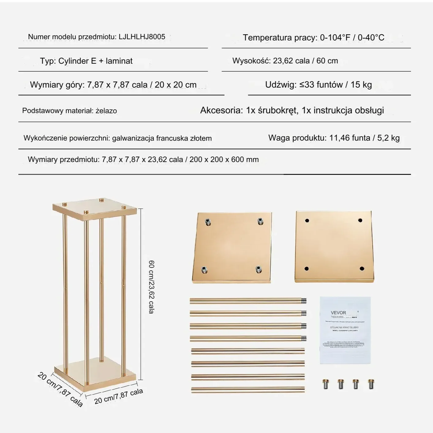 Stojak weselny na salę złoty kolor ślub wesele kwietnik na kwiaty 4 sztuki