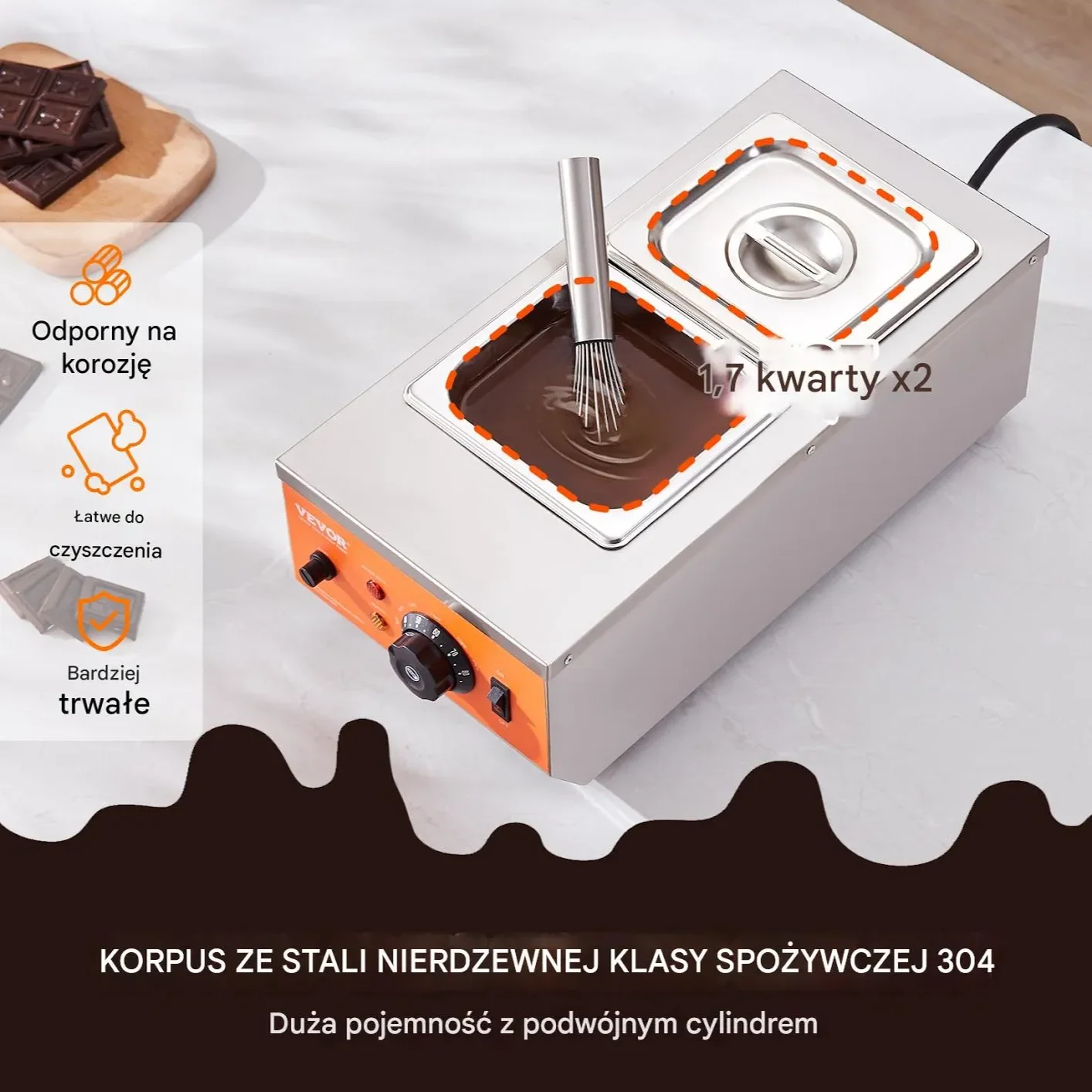 Maszyna do temperowania czekolady 4,1 kg 2 zbiorniki topienie cukiernia - obrazek 4