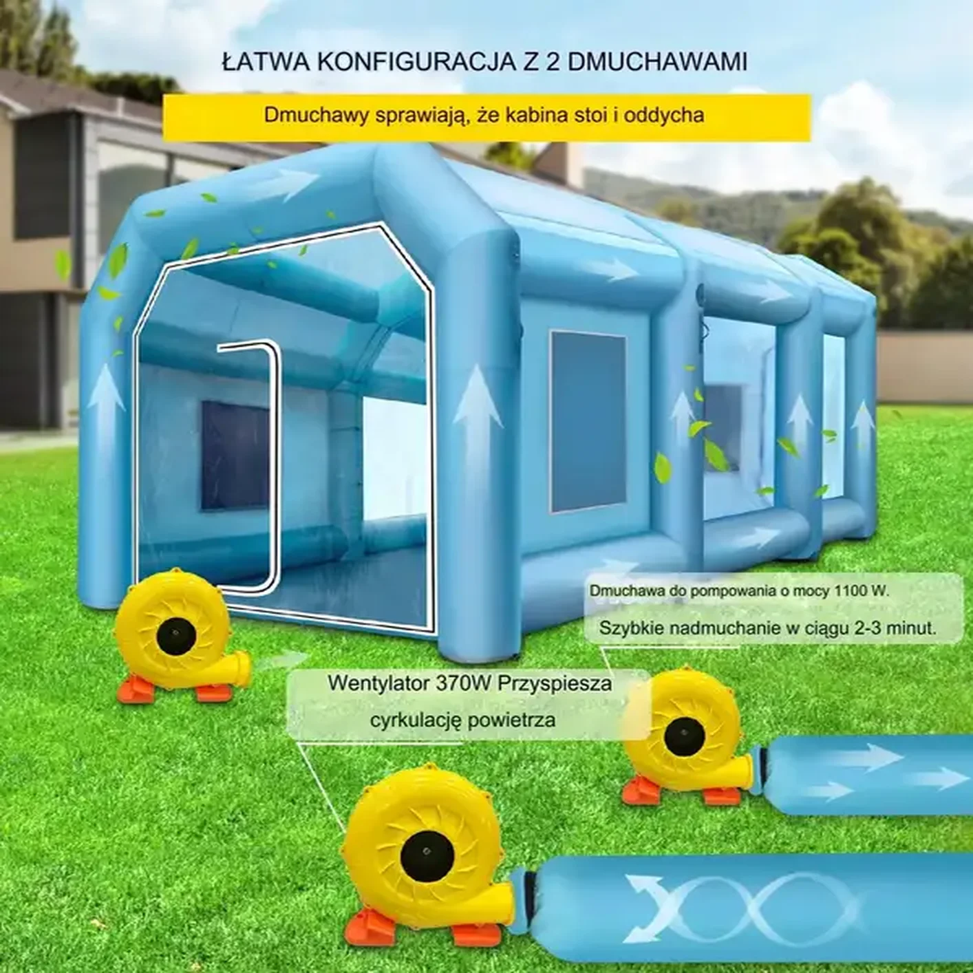 Nadmuchiwany namiot lakierniczy Kabina lakiernicza samochodowa 10x5x3,5 m + dmuchawa - obrazek 6