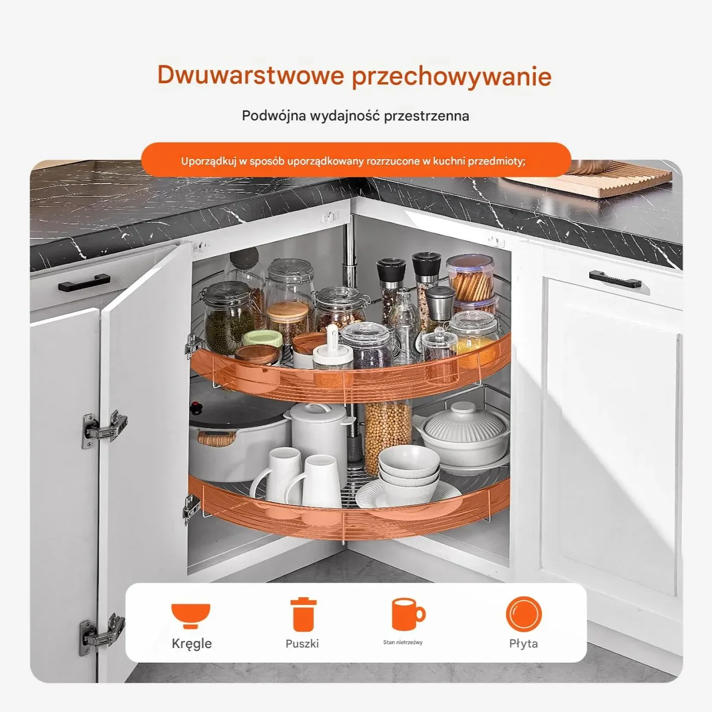 Szafka narożna system cargo obrotowy 2 poziomy chrom 80 cm kuchnia - obrazek 5