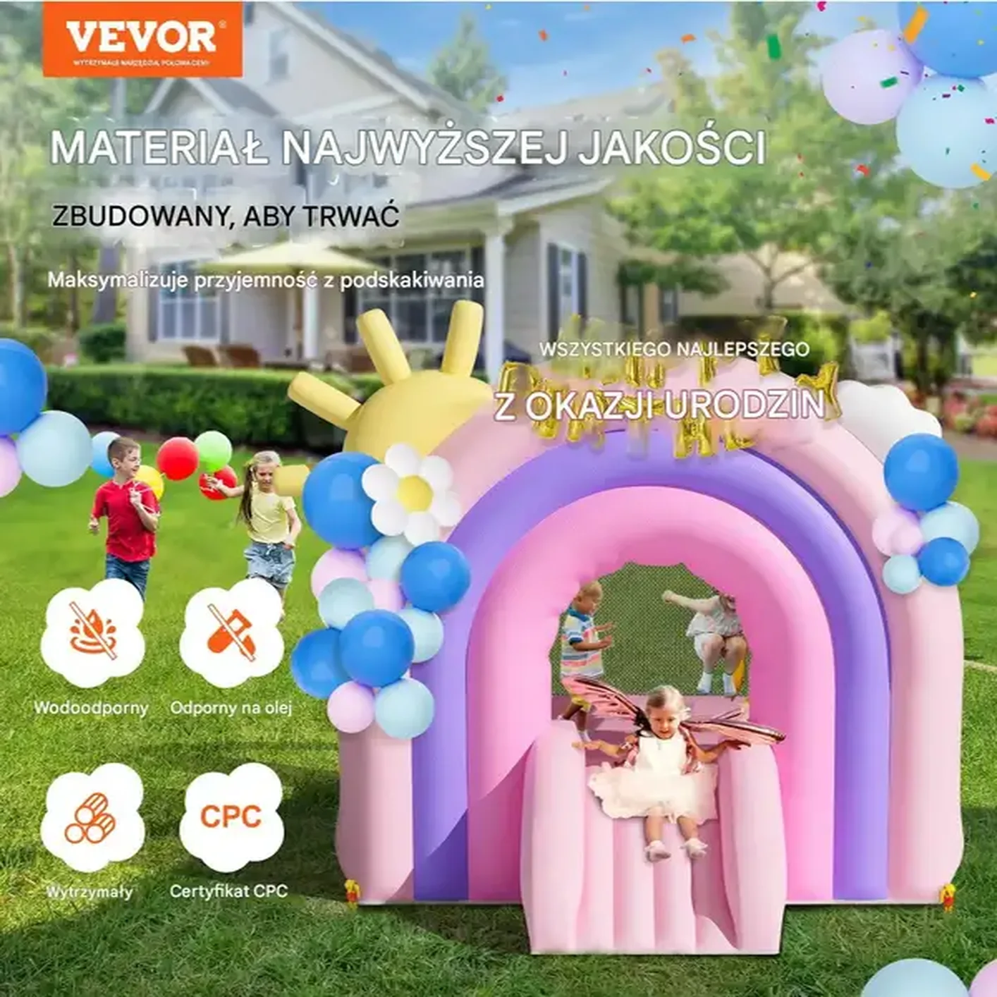 Zamek dmuchany do skakania trampolina domek plac zabaw dla dzieci różowy - obrazek 5