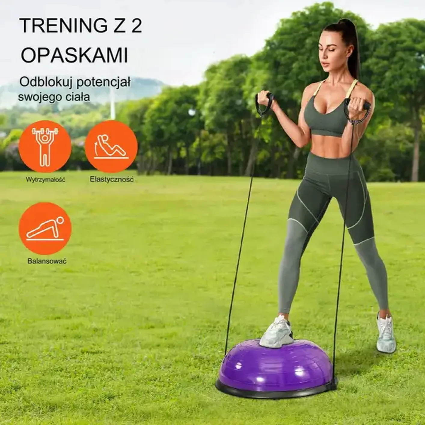 Platforma do balansowania półpiłka balansowa ćwiczeń gimnastyka fioletowa - obrazek 3