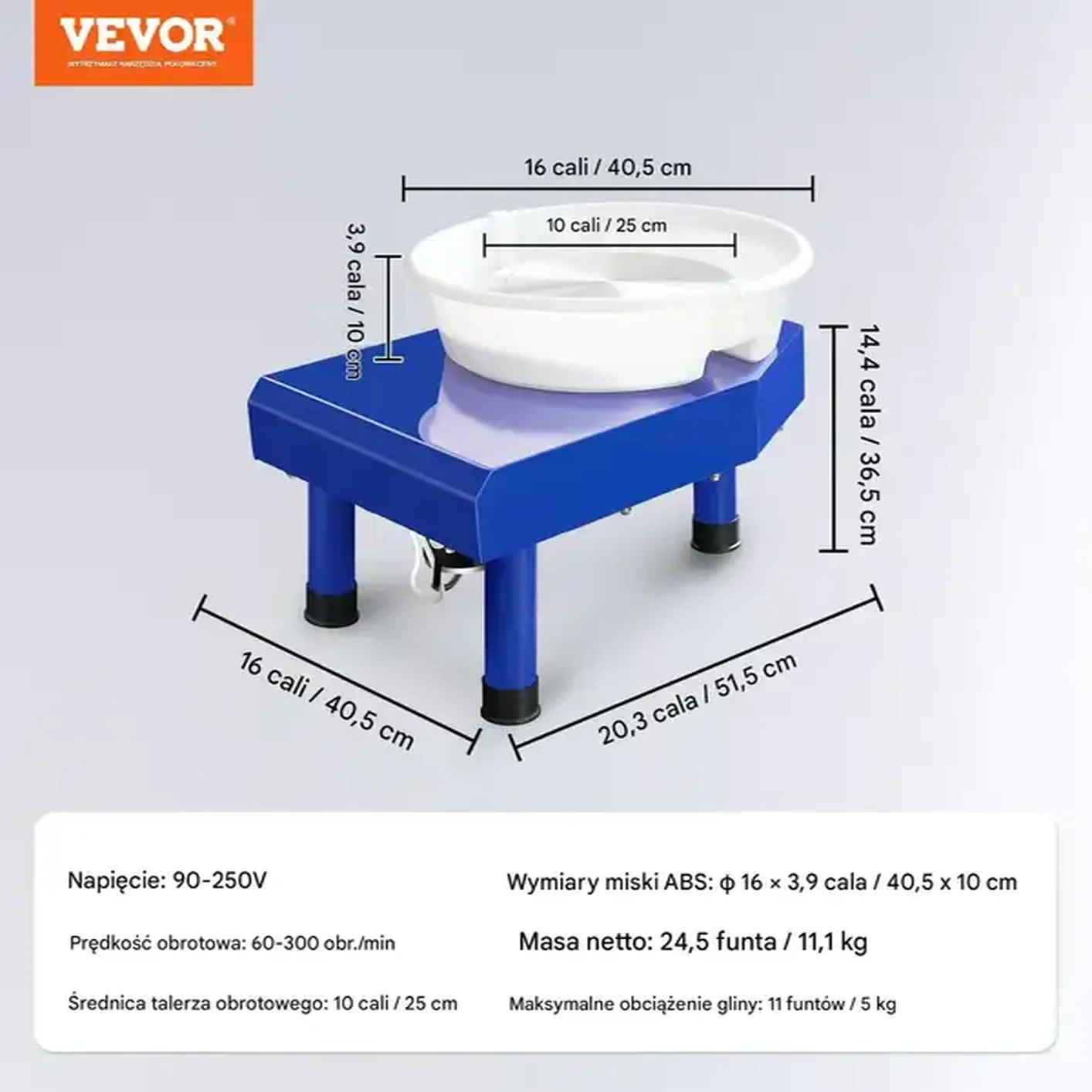 Koło garncarskie elektryczne 25 cm 350 W niebieskie - obrazek 2