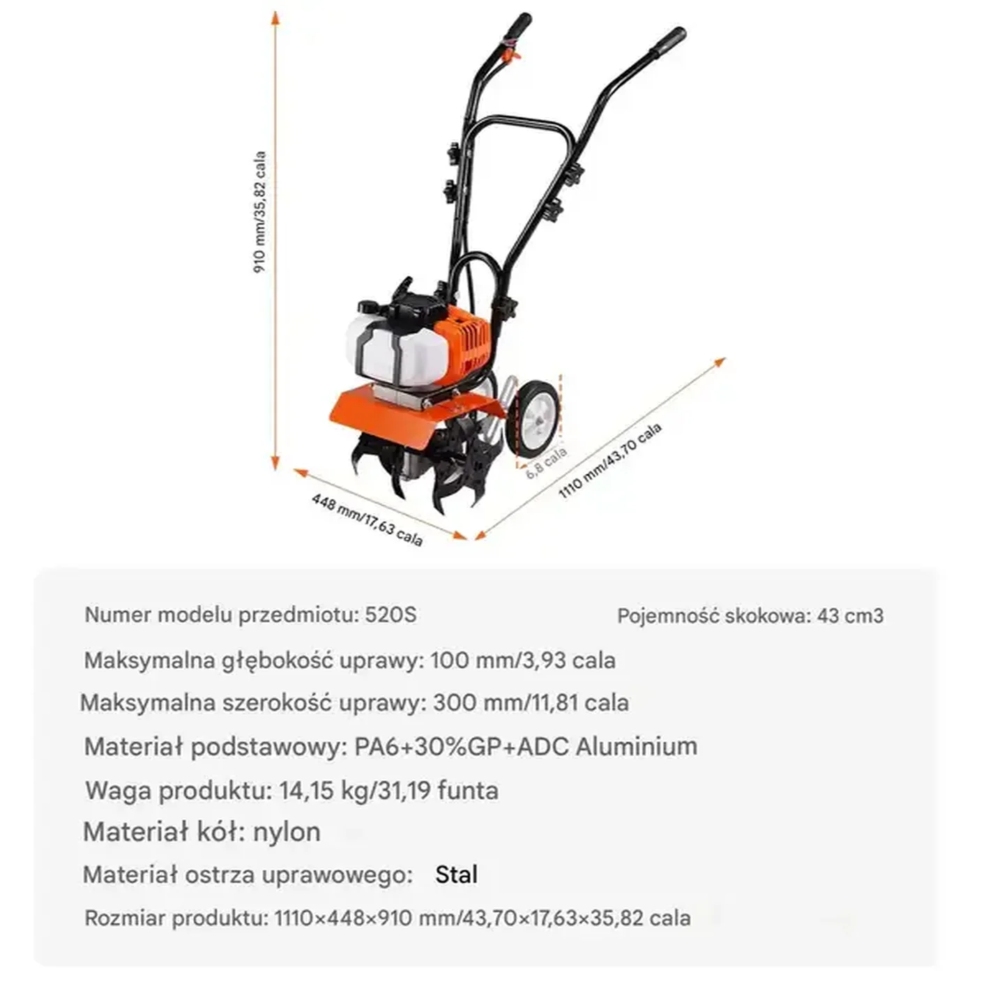 Glebogryzarka spalinowa kultywator do ziemi gleby 30 cm 2-suwowy - obrazek 2