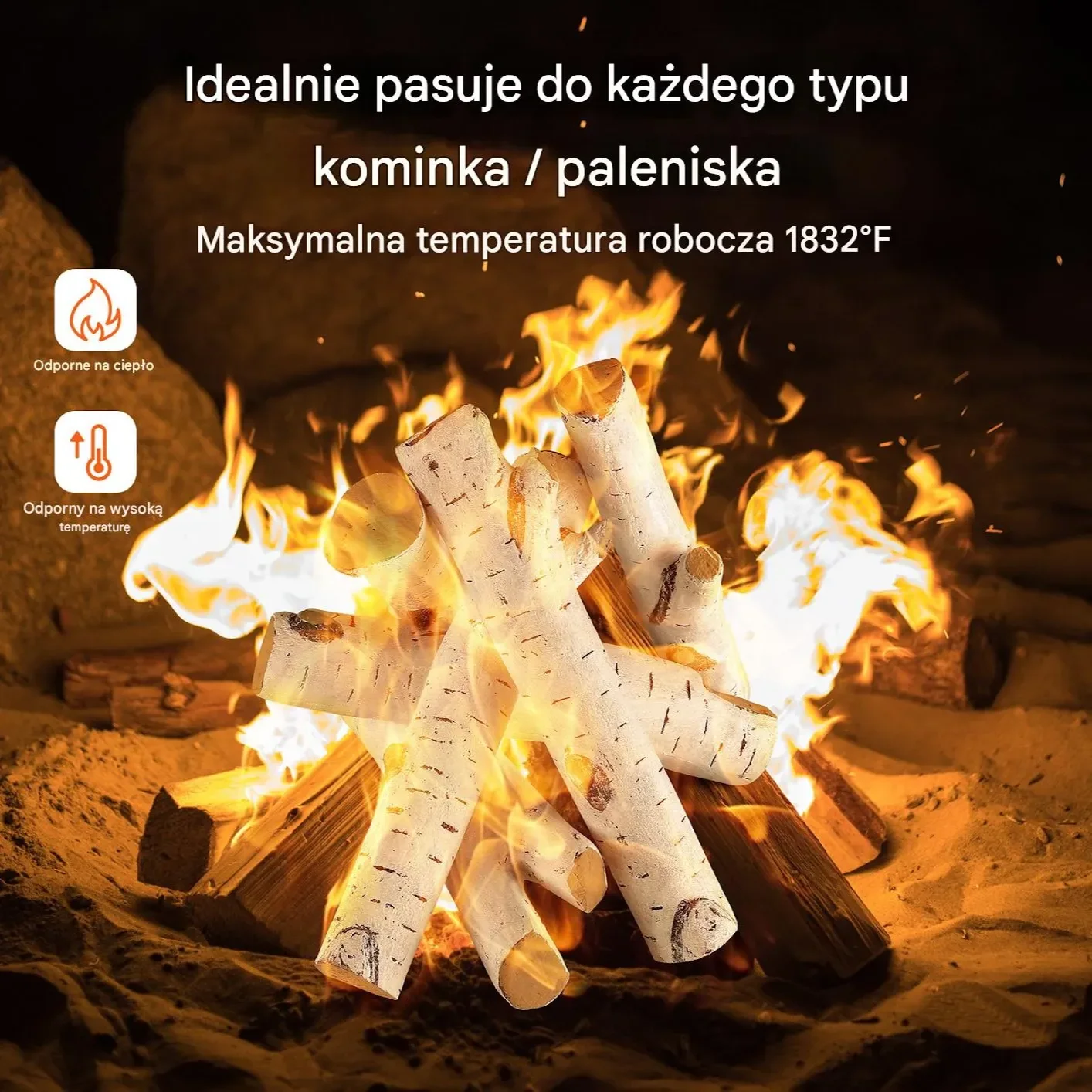 Drewno kominkowe 6 szt. ceramiczne imitujące brzozę - do kominka gazowego - obrazek 3