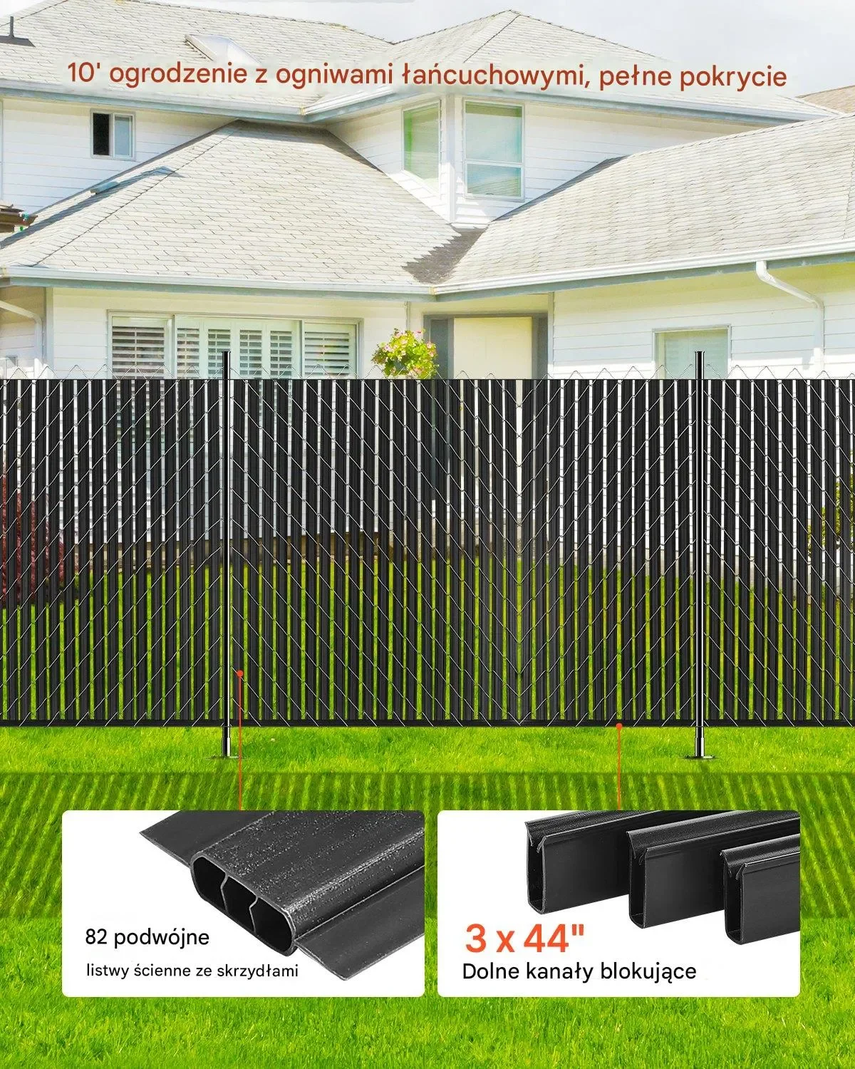 Listwy Ogrodzeniowe Pionowe Podwójne ze skrzydełkami do ogrodzeń 174 cm