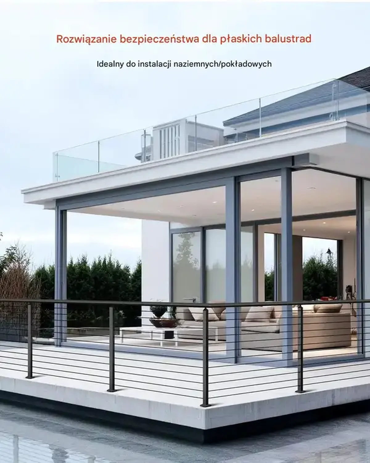 Słupki balustrady linowej 4 szt. stal nierdzewna, otwory montażowe czarne - obrazek 2