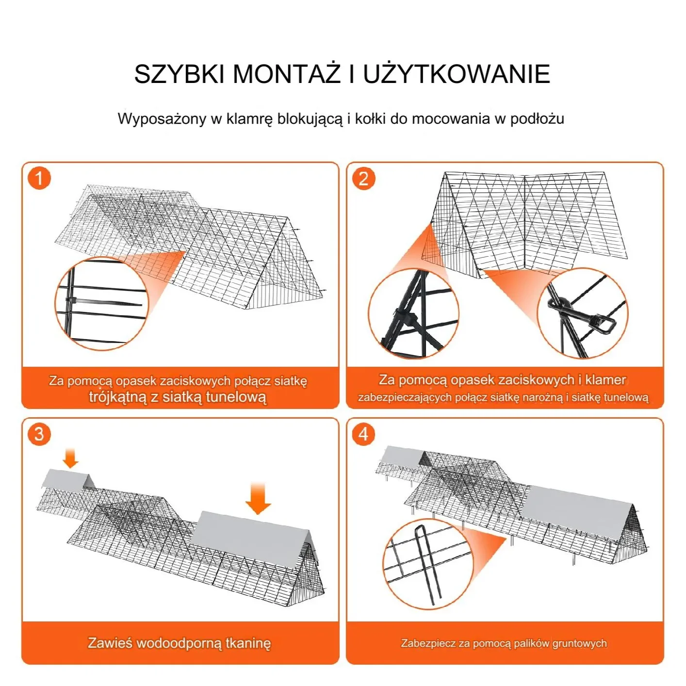 Wybieg klatka tunel dla kur 7.3x2x0.6m przenośny 2 zestawy kaczki króliki - obrazek 2