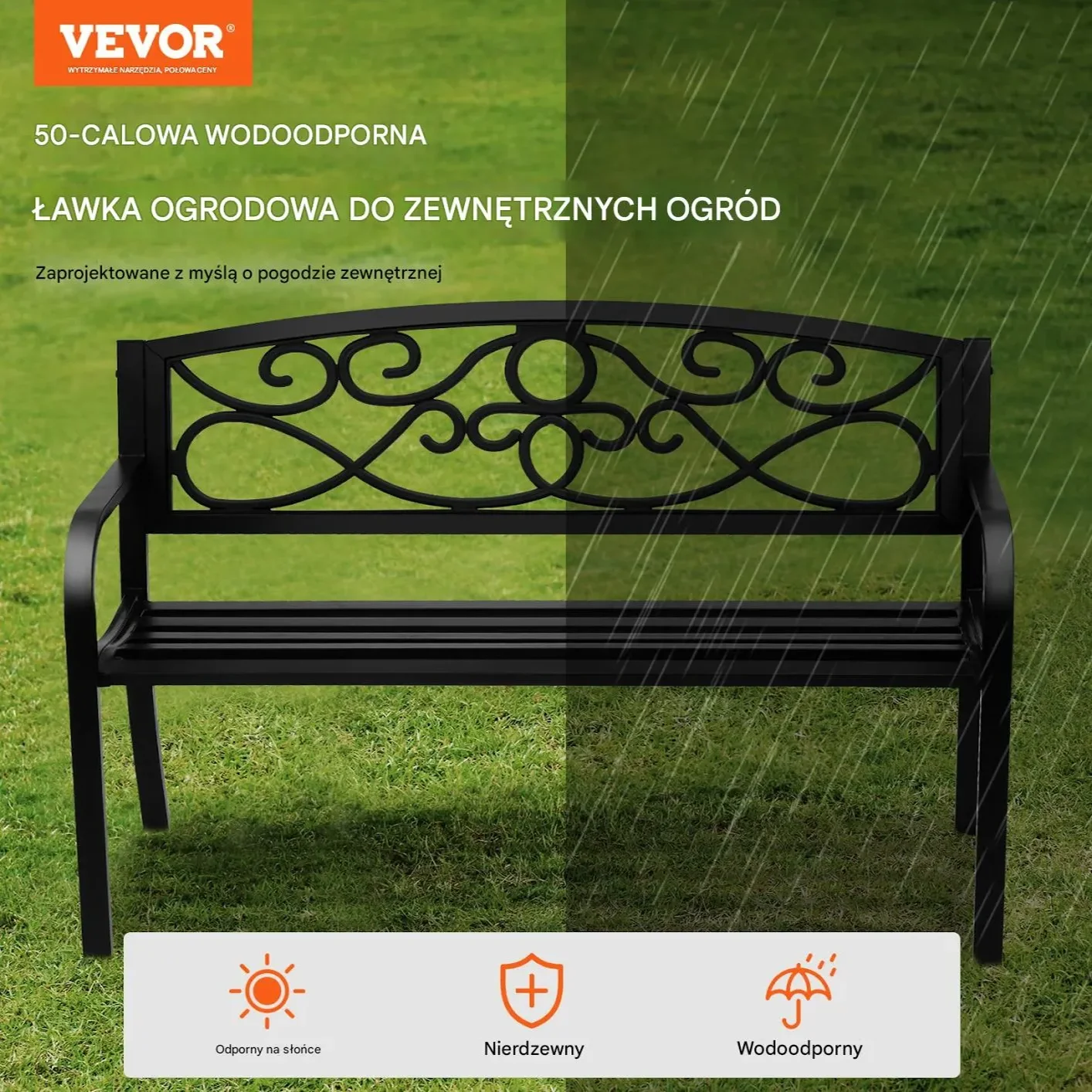 Ławka ogrodowa 127 cm - metalowa 250 kg - z oparciem i podłokietnikami - obrazek 6