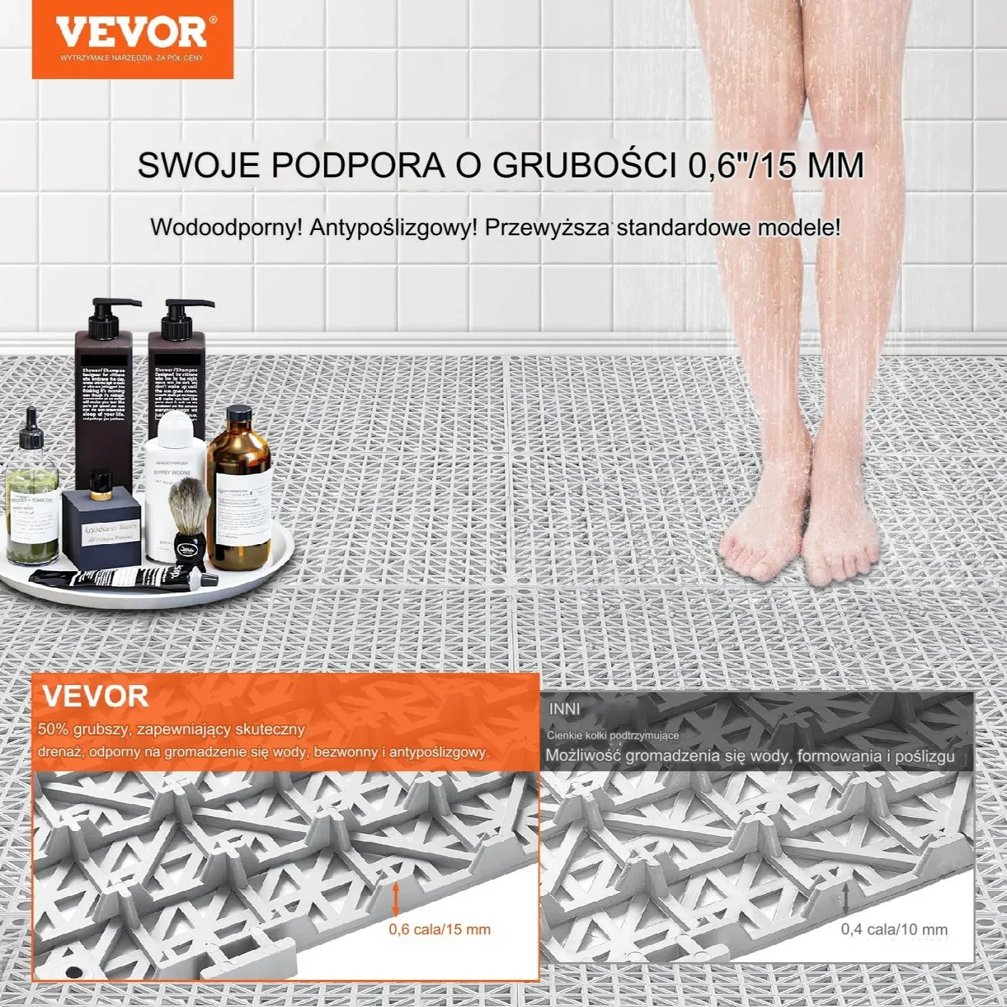 Mata drenażowa szara 30x30cm 55szt PVC łączona antypoślizgowa łazienka - obrazek 6