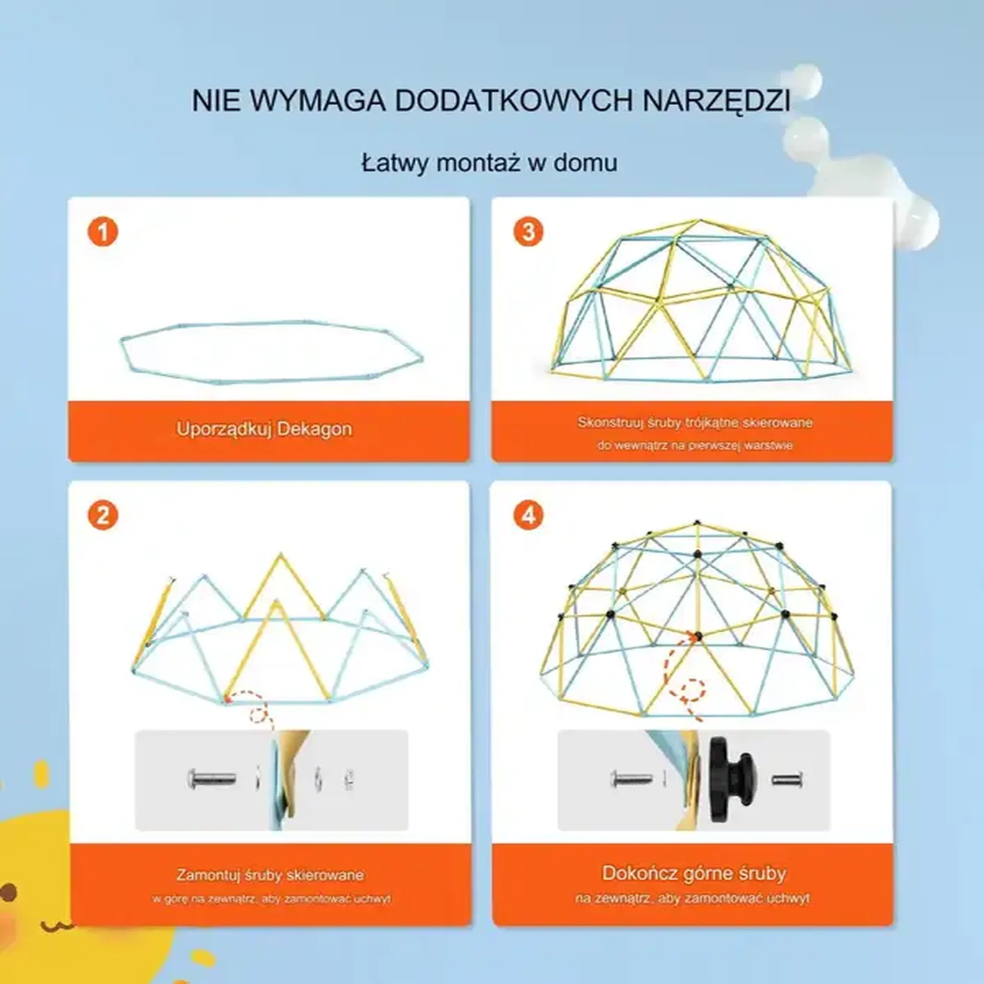 Kopuła wspinaczkowa metalowa ogród drabinka solidna łatwy montaż 3.6m - obrazek 5