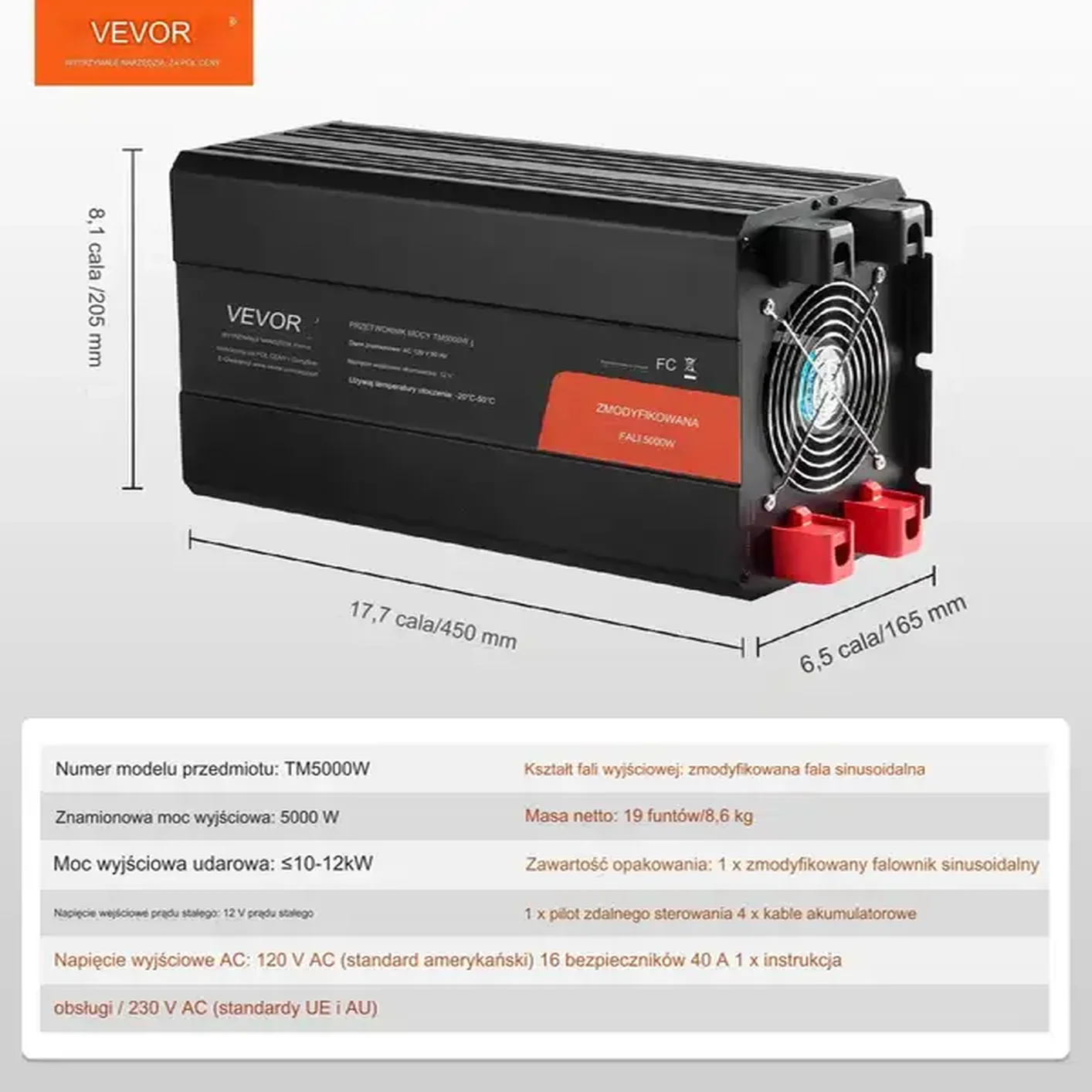 Falownik przetwornica inwerter czysta fala sinusoidalna 5000 W DC 12V AC 120 V - obrazek 3