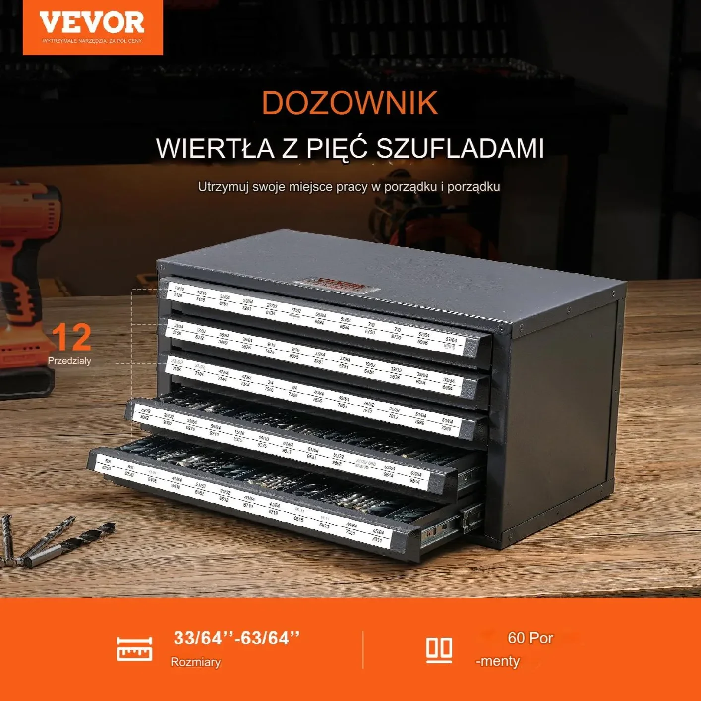 Szafka na Wiertła 5 Szuflad 60 Komór - obrazek 3