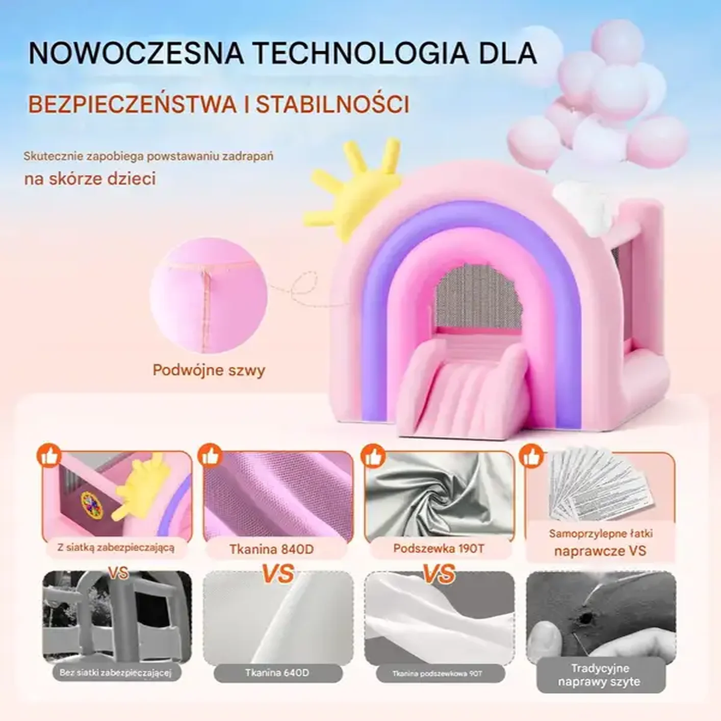 Zamek dmuchany do skakania trampolina domek plac zabaw dla dzieci różowy - obrazek 6