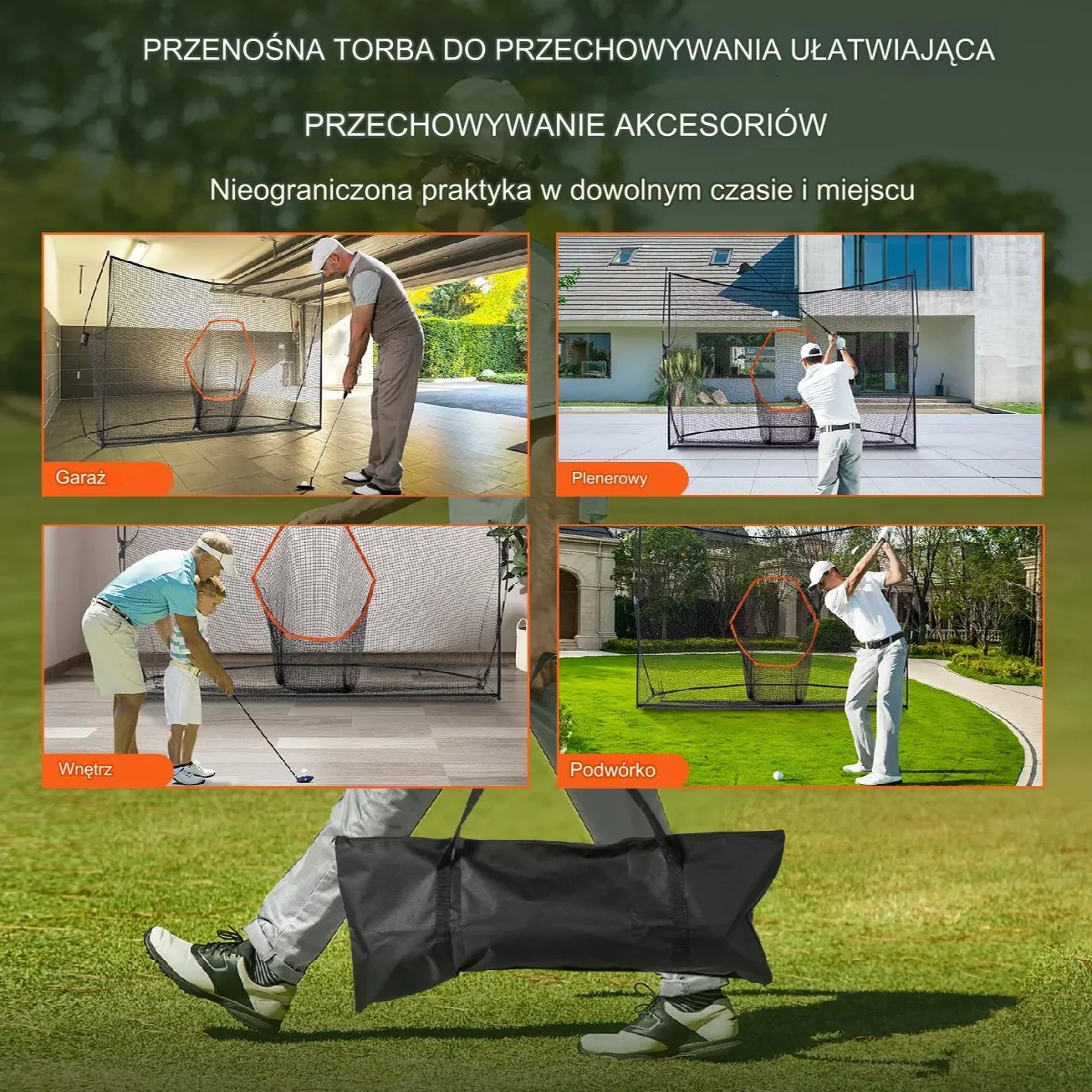 Siatka golfowa do ćwiczeń uderzeń duża 3,3x2,1m przenośna dom ogród - obrazek 4