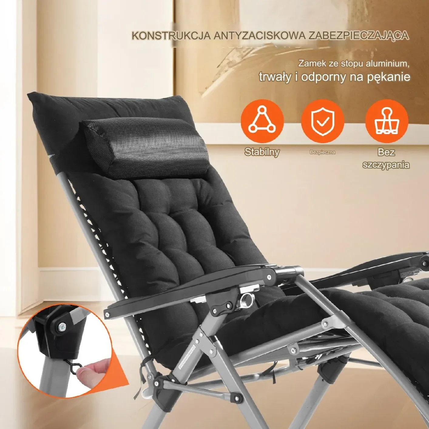 Leżak Wypoczynkowy Czarny - obrazek 4