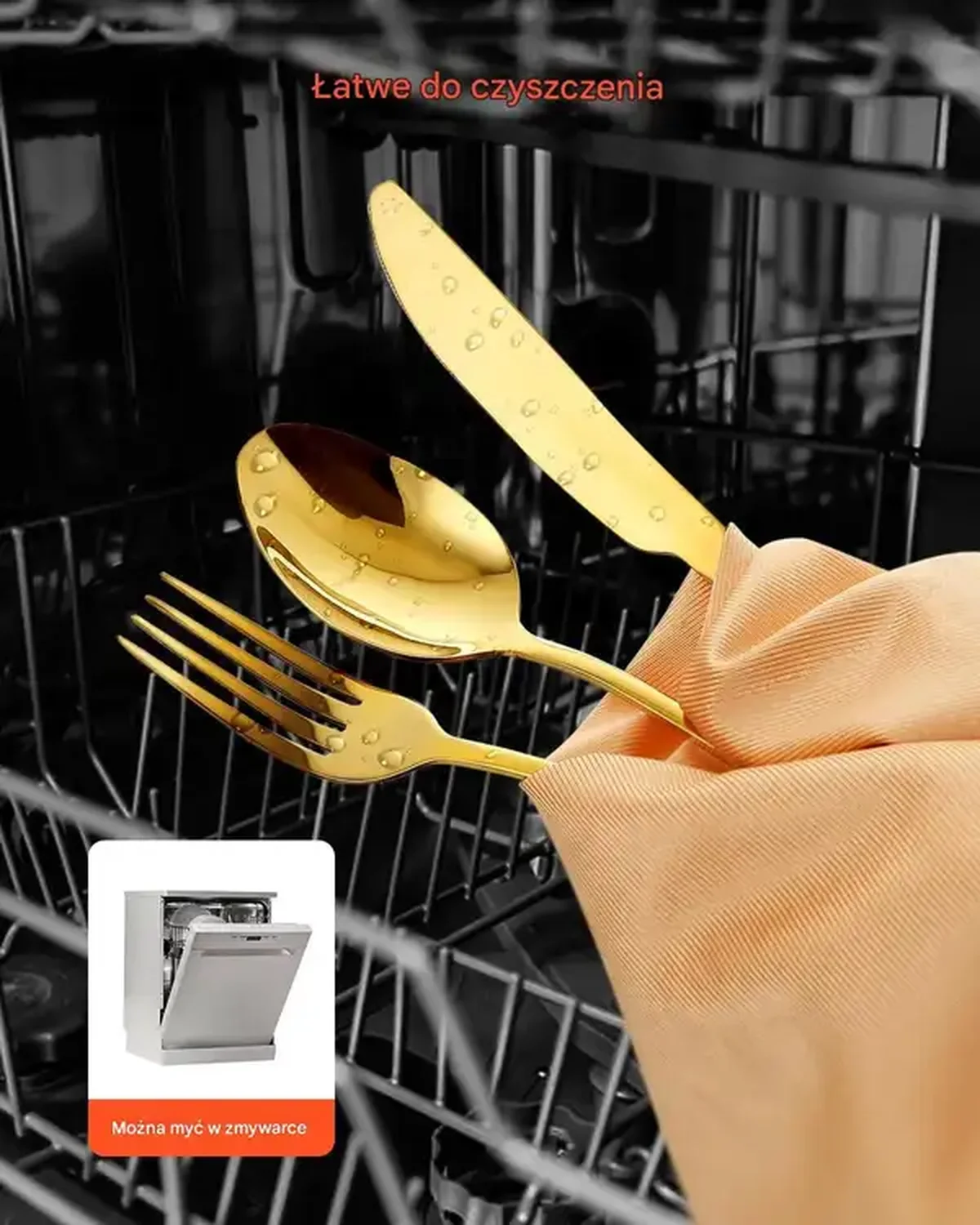 Zestaw sztućców 100 el. złote i srebrne - stal nierdzewna, dla 20 osób - obrazek 4