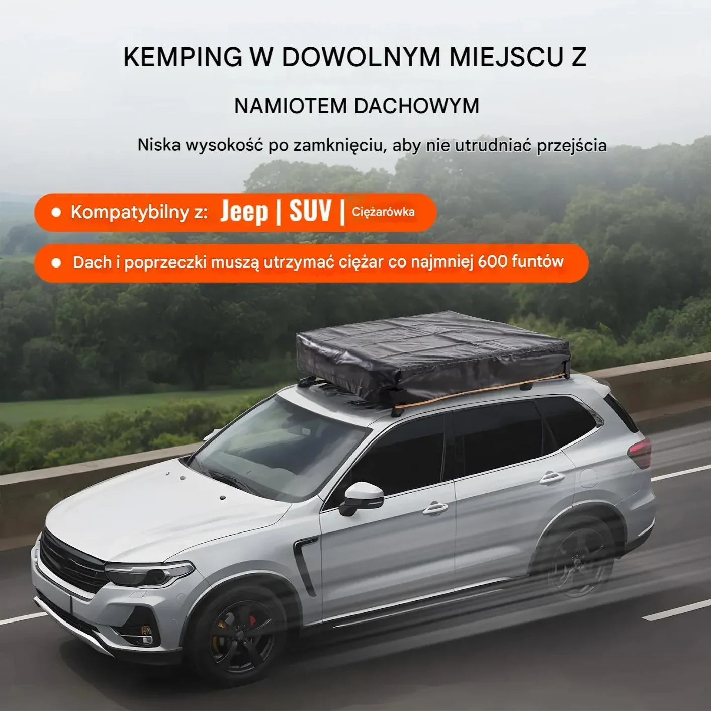 Namiot dachowy hard shell 2–3 os. składany drabinka materac do SUV/pickupa - obrazek 6