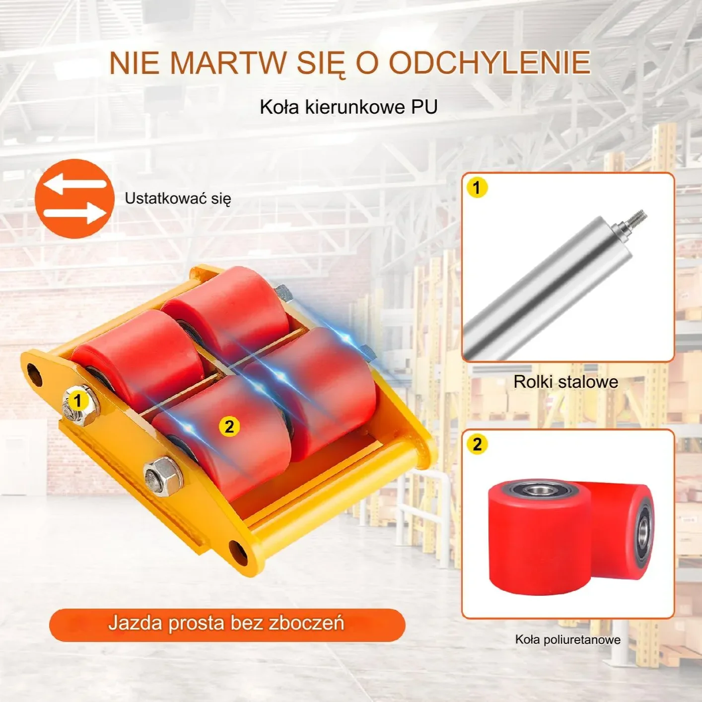 Podnośniki rolki transportowe 4szt 8T – stal węglowa 4 koła PU 360° obrotu - obrazek 3