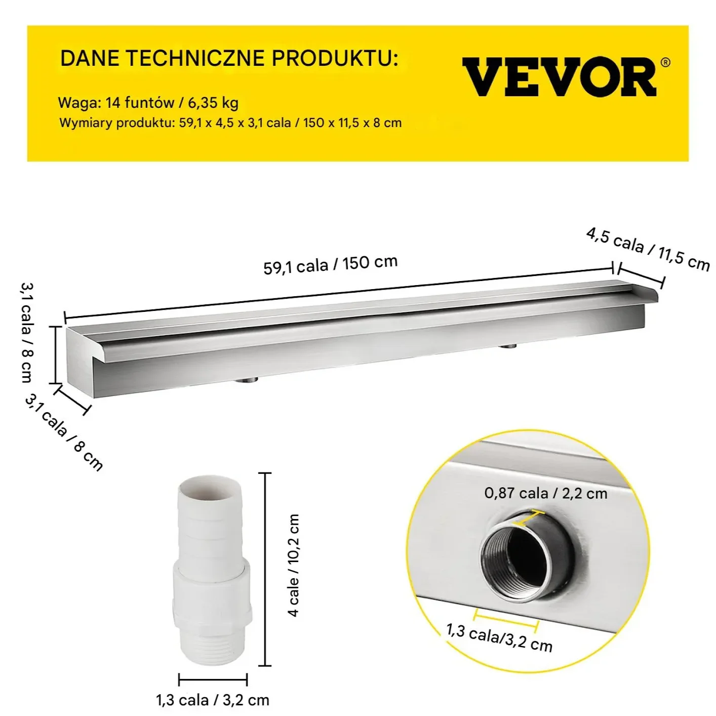 Fontanna wodospad 150 cm stal nierdzewna do basenu ogrodu oczka wodnego - obrazek 6