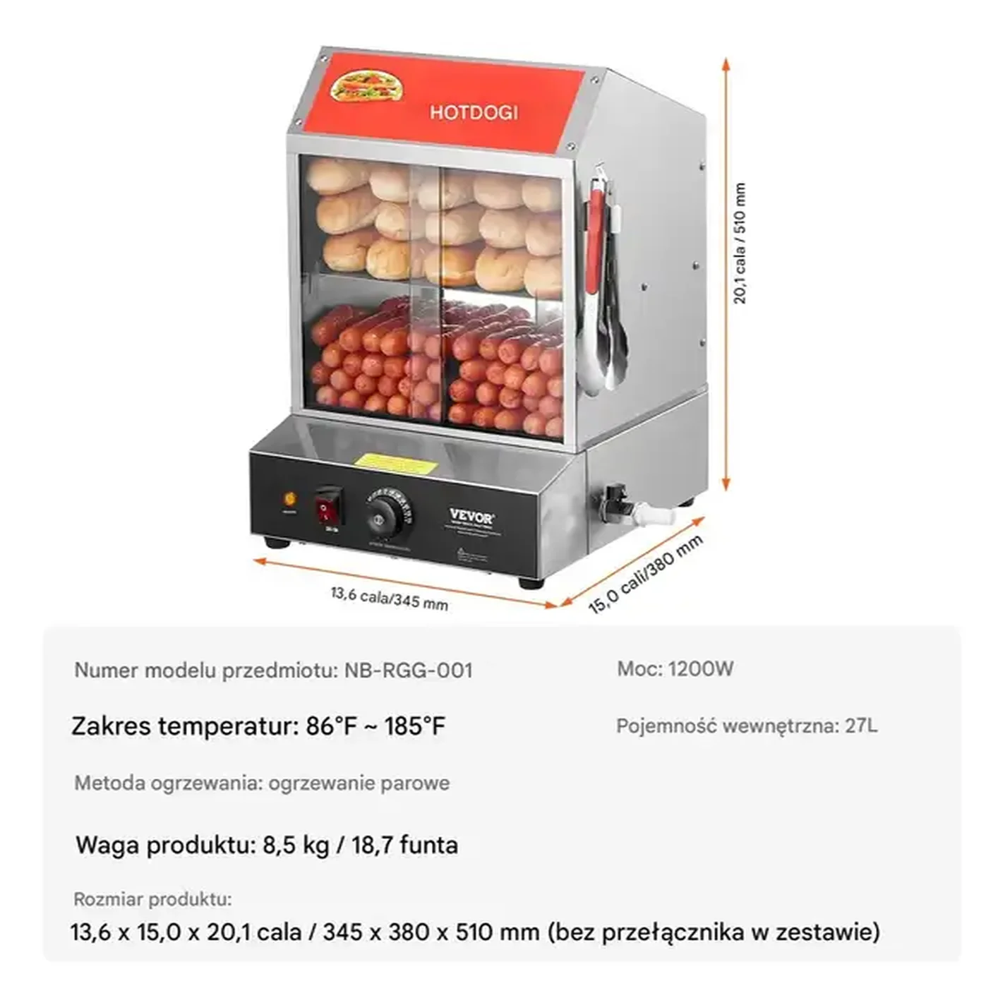 Podgrzewacz witryna grzewcza do Hot Dogów parówek bułek 27 L - obrazek 3