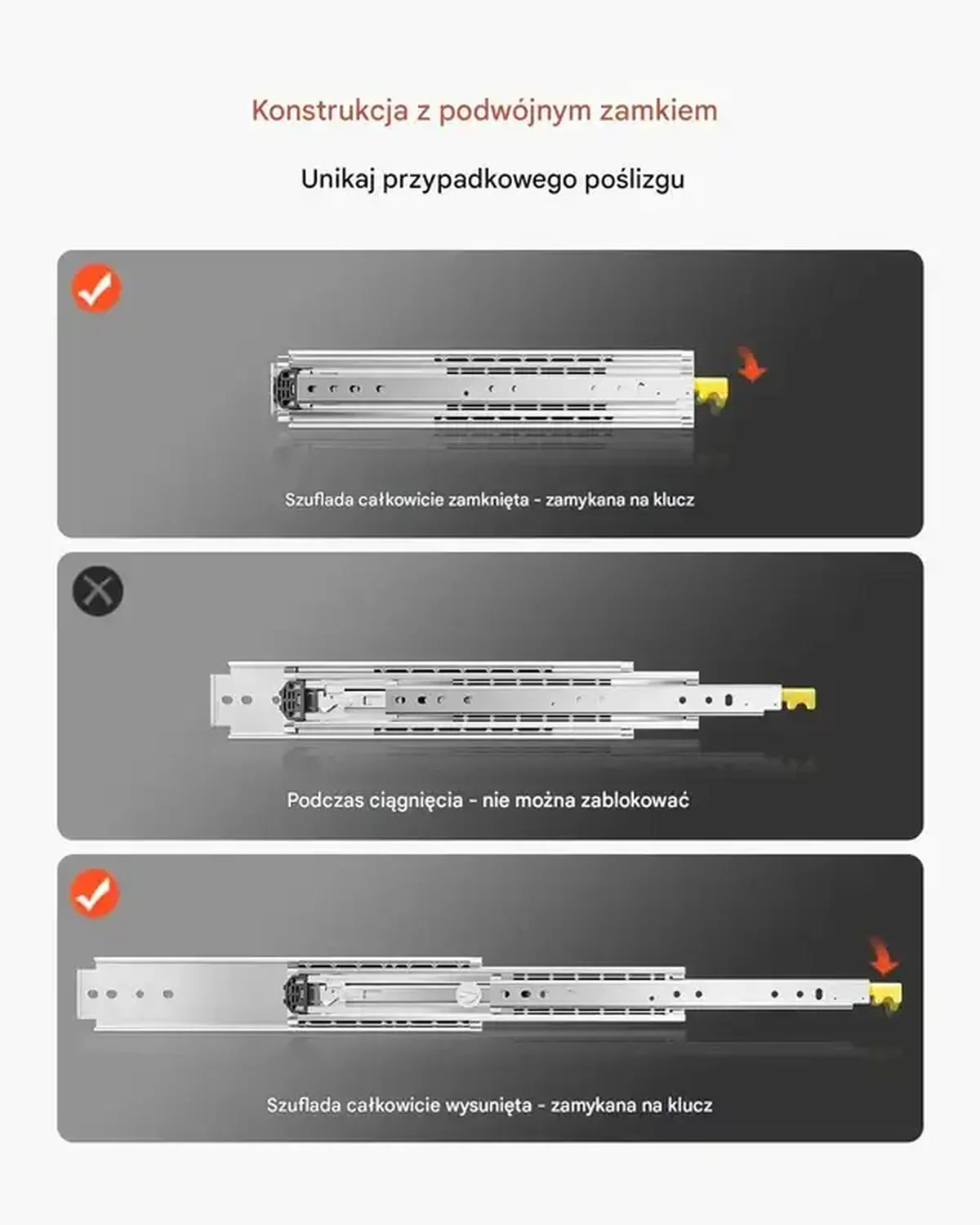 Prowadnice do szuflad do 227 kg kulkowe z blokadą - boczne montowanie - obrazek 4