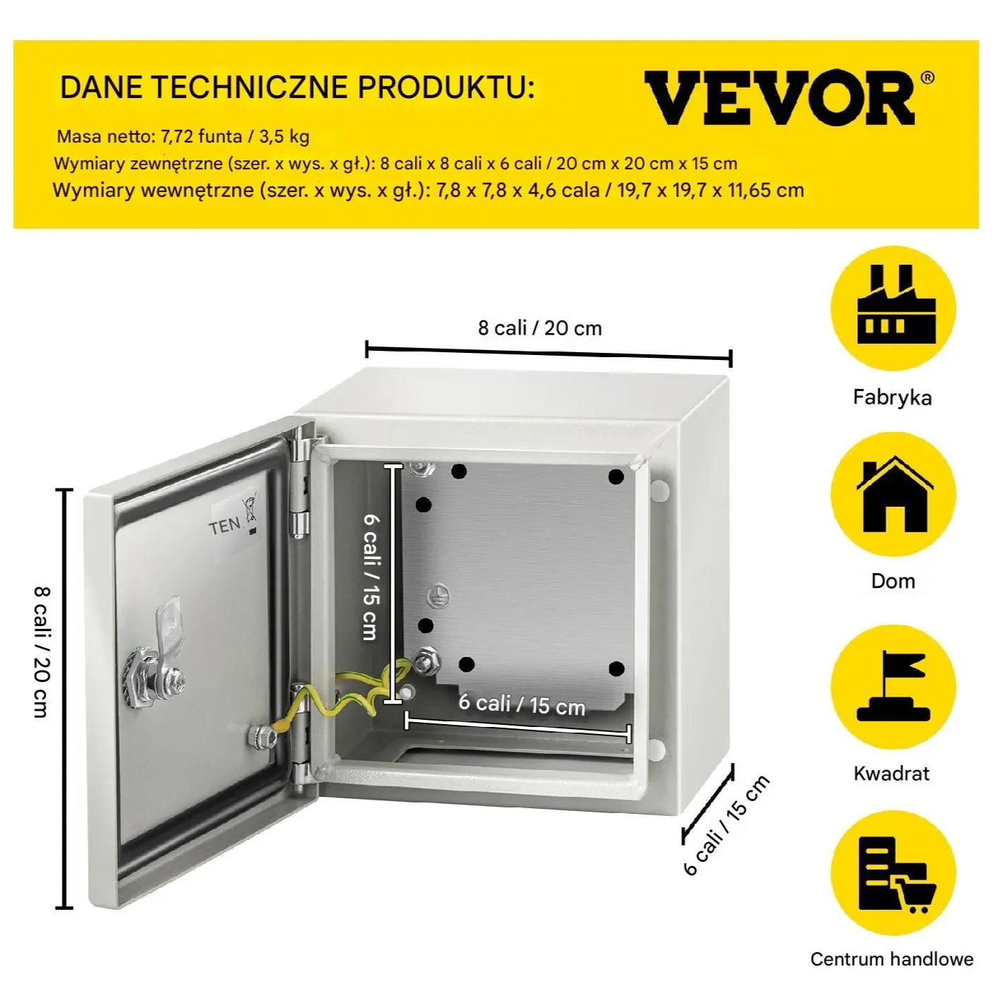 Obudowa Stalowa Skrzynka Elektryczna 15 x 20 x 20 cm