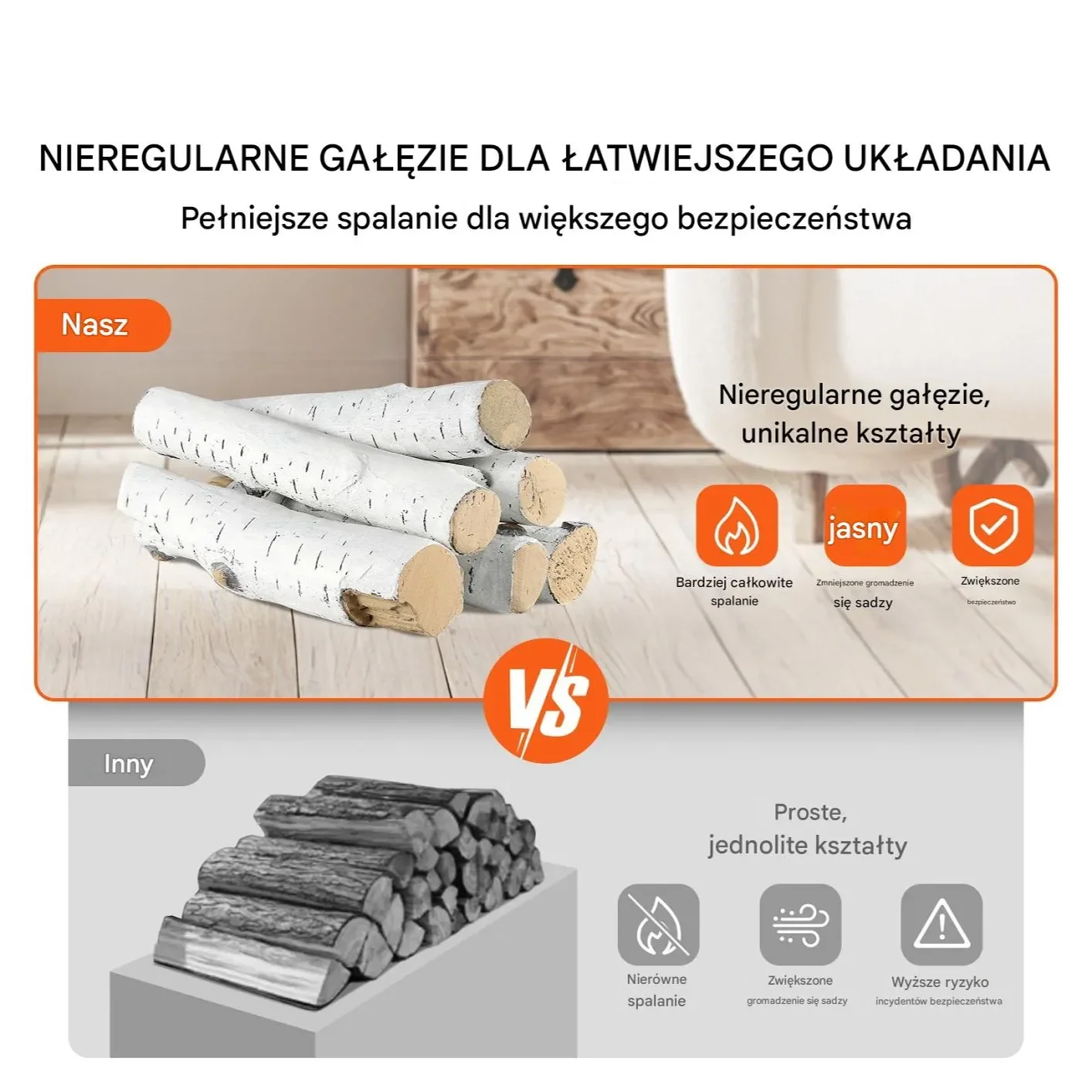 Drewno kominkowe 6 szt. ceramiczne imitujące brzozę - do kominka gazowego - obrazek 6