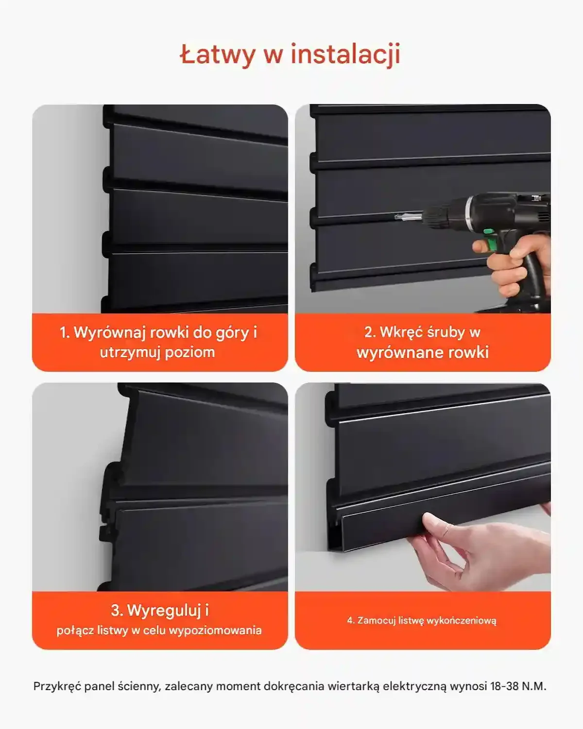 Panele ścienne PVC 120x120 cm modułowe czarne do garażu i wystaw - obrazek 4