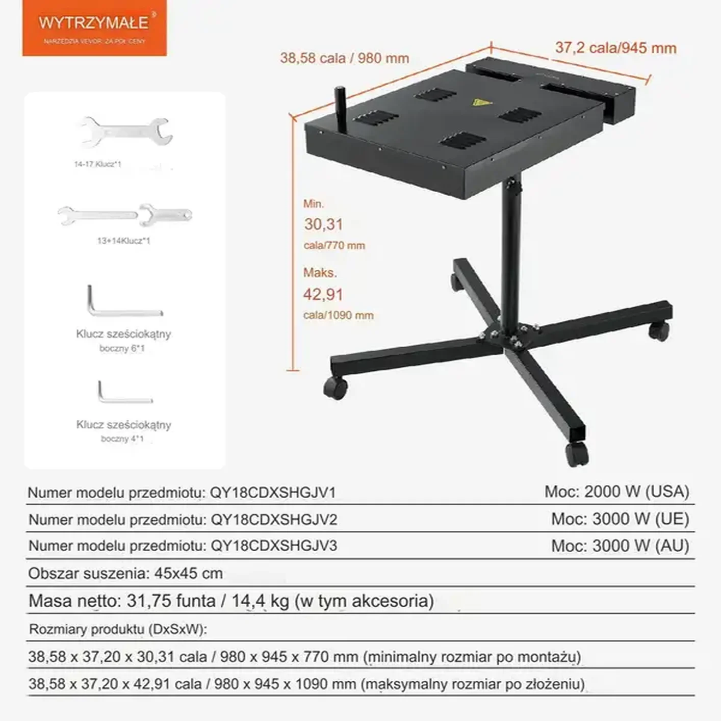 Suszarka sitodrukowa suszarka do sitodruku 2000 W 45 x 45cm