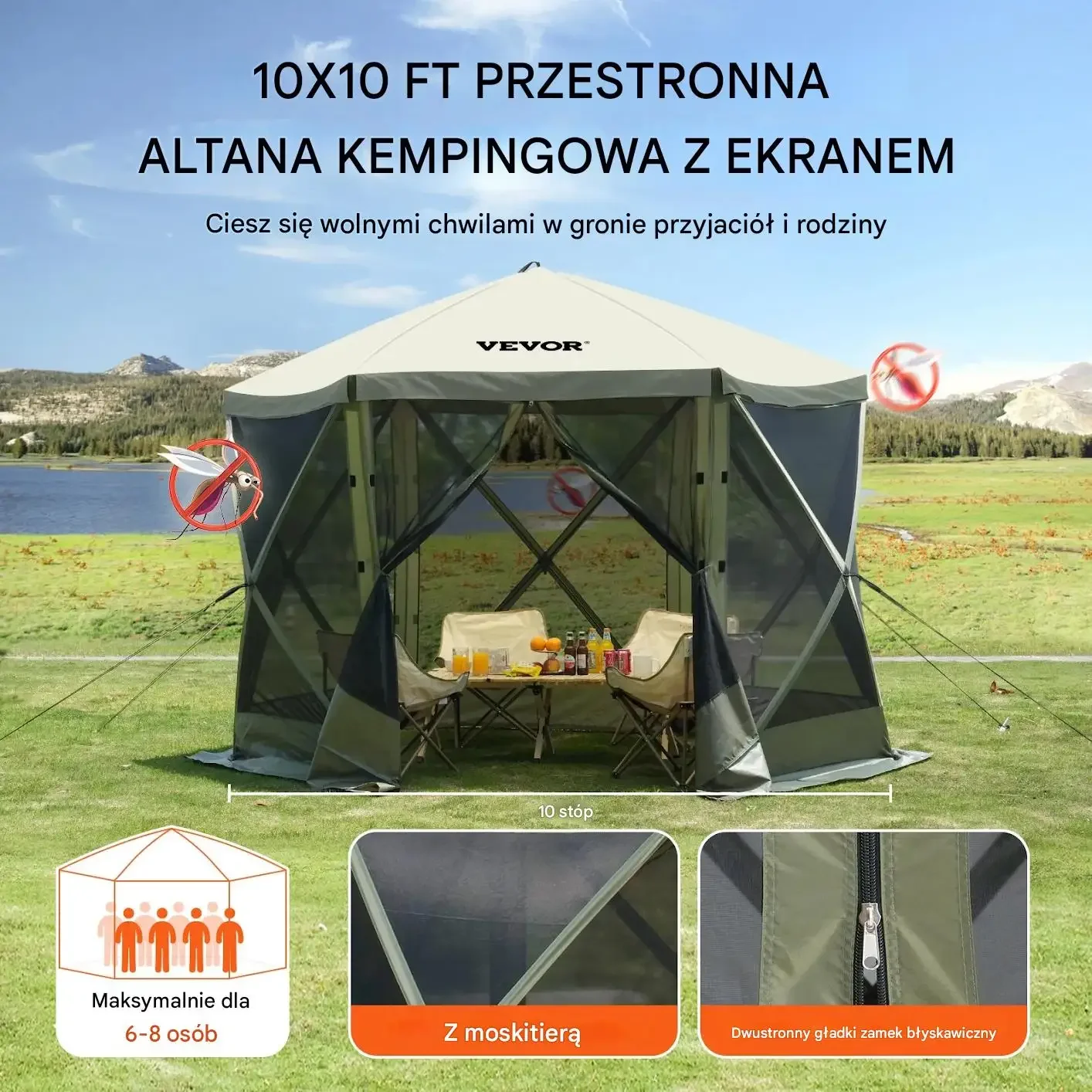 Pawilon ogrodowy pop up 3.05x3.05m z moskitierą 6 ścian szybki montaż - obrazek 2