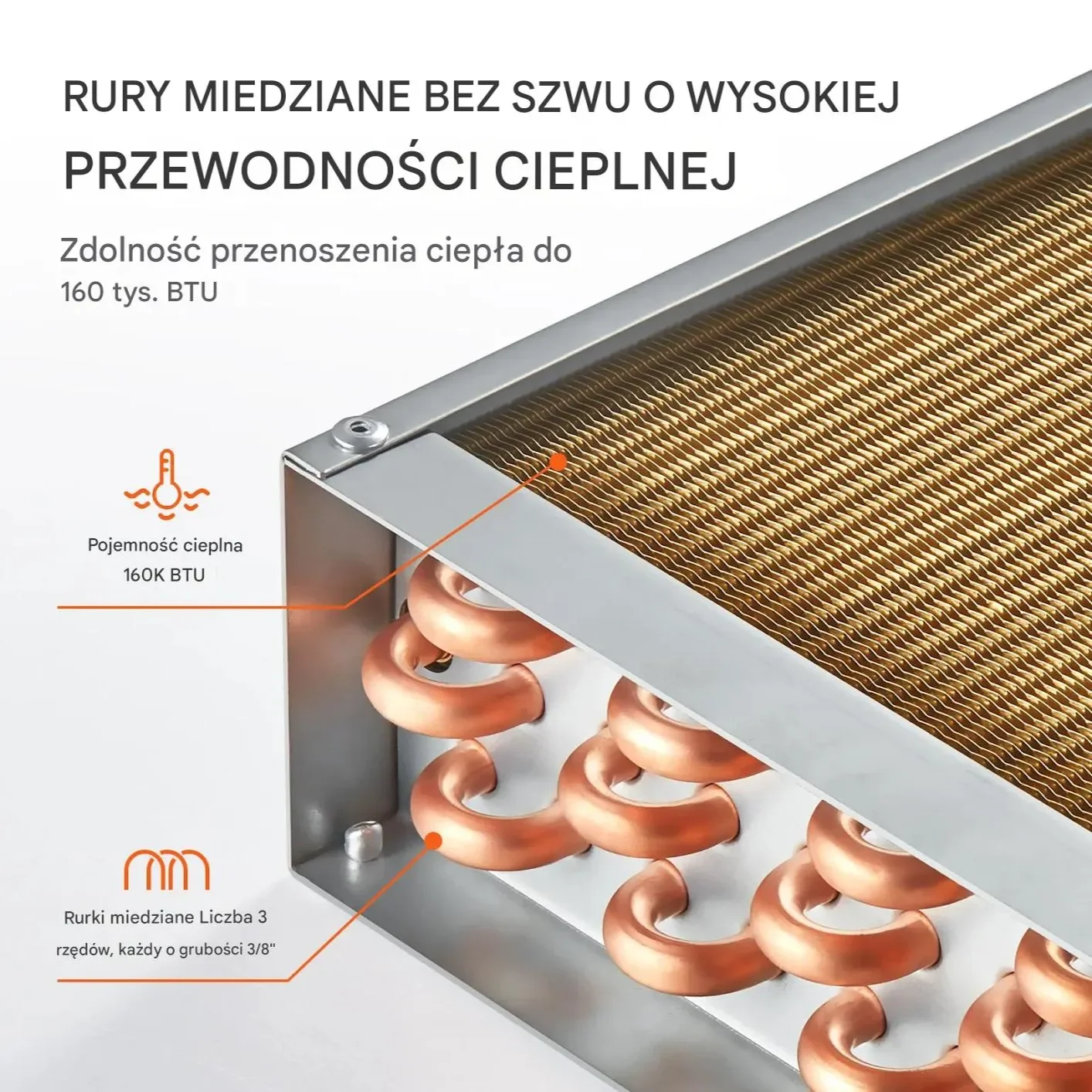 Wymiennik ciepła nagrzewnica woda-powietrze 50x50 cm 3-rzędowy miedziany
