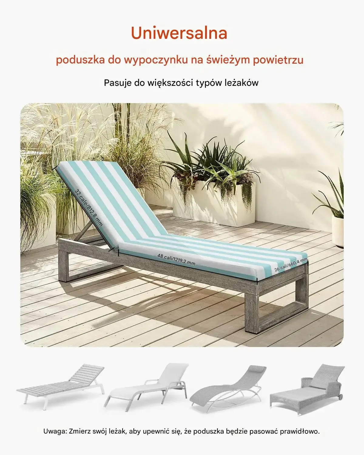 Poduszki na leżaki 2szt 203x66 cm, wodoodporne, odporne na UV, taras - obrazek 5