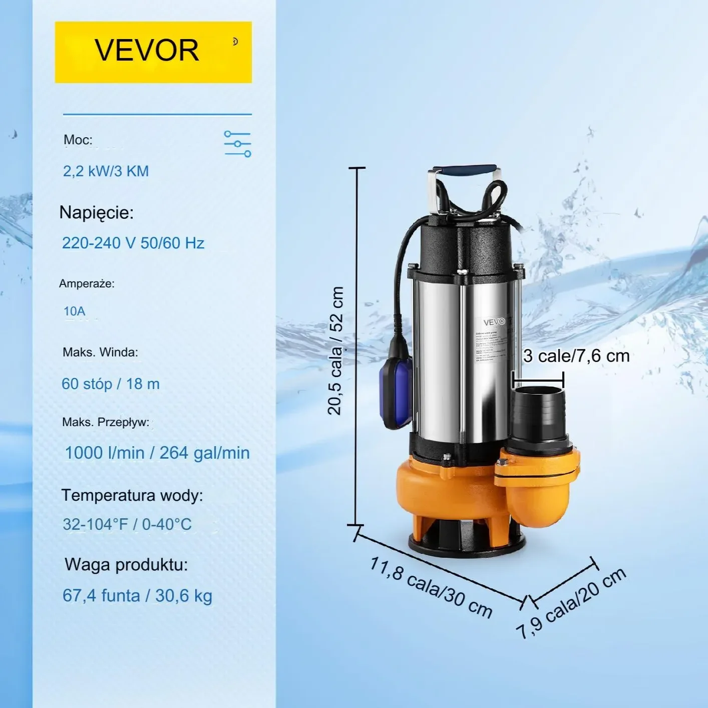 Pompa głębinowa membranowa górnossąca do wody studni zanurzeniowa 2200 W - obrazek 6