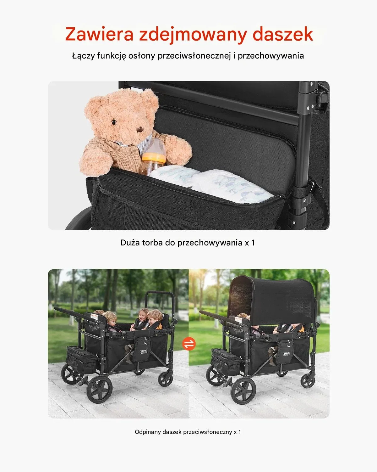 Wózek Wagon dla 4 Dzieci – Wielofunkcyjność Amortyzacja Daszek