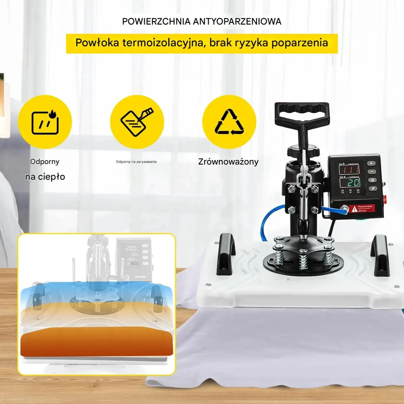 Prasa transferowa termiczna 30x38 cm 1000W obrót 360° do t-shirtów kubków - obrazek 3