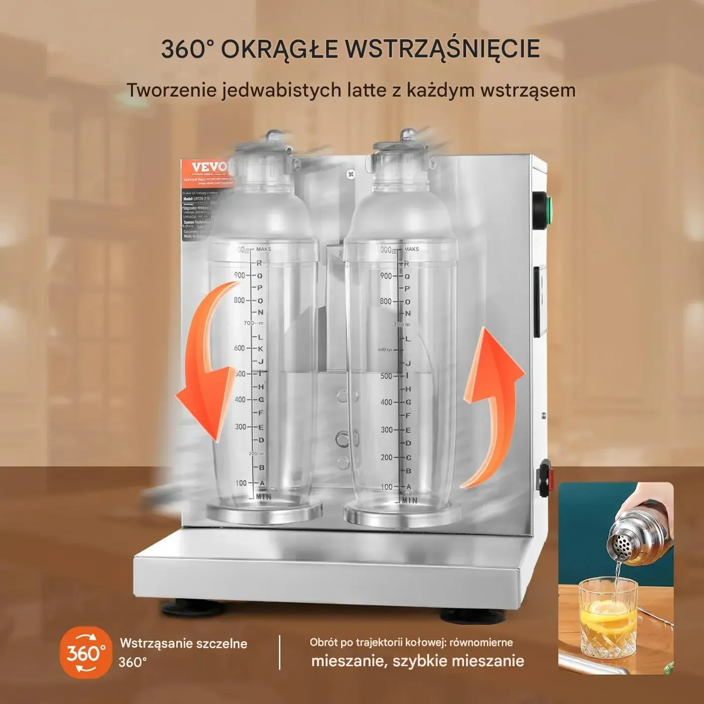 Mikser do shake milkshake 120W podwójny regulacja 0-180s sklep kawiarnia - obrazek 3