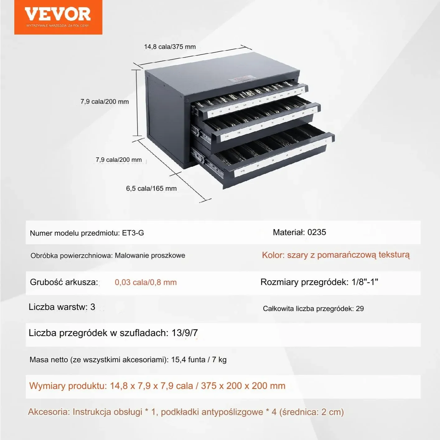 Szafka na Frezy Trzpieniowe 3 Szuflady 29 Komór