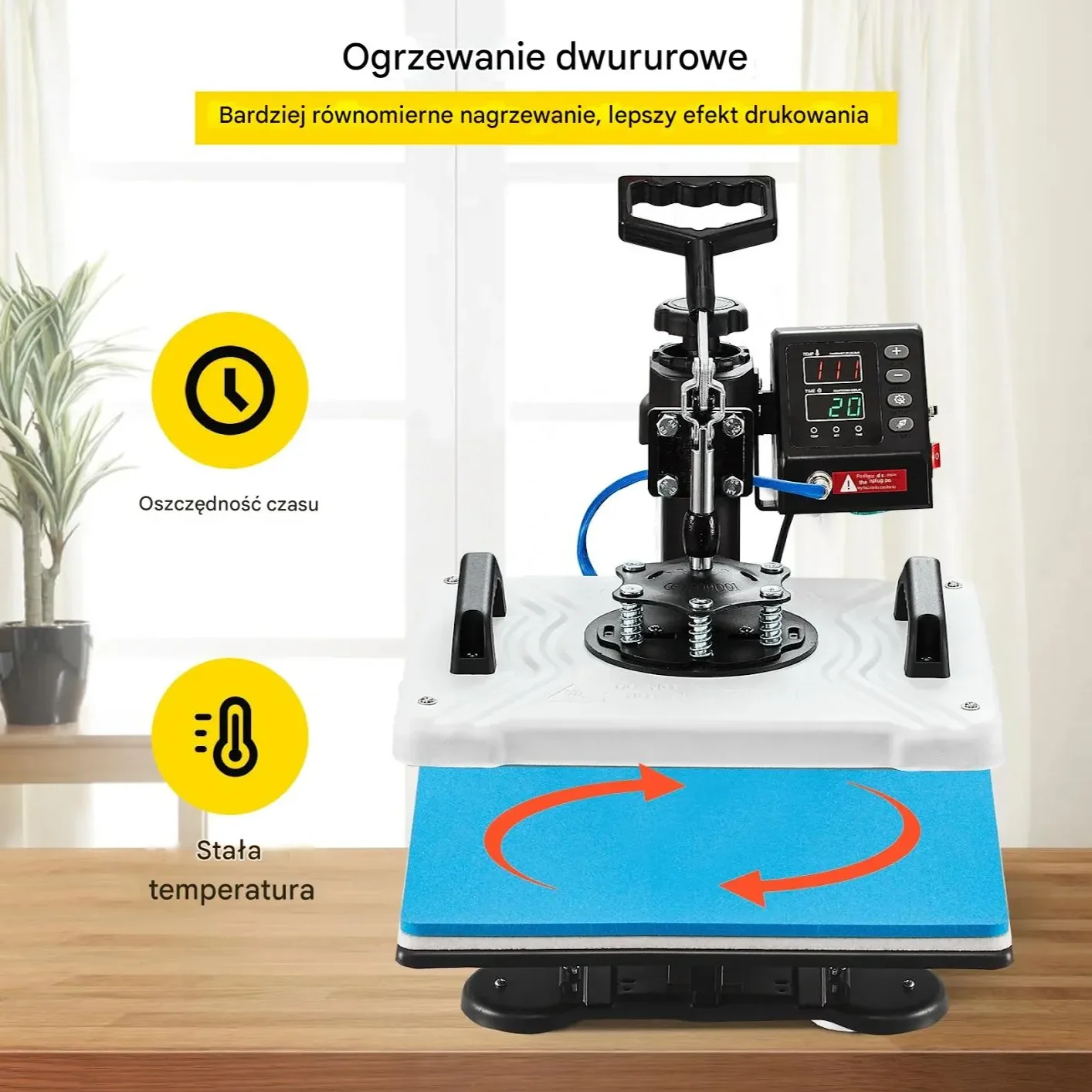 Prasa transferowa termiczna 30x38 cm 1000W obrót 360° do t-shirtów kubków - obrazek 5