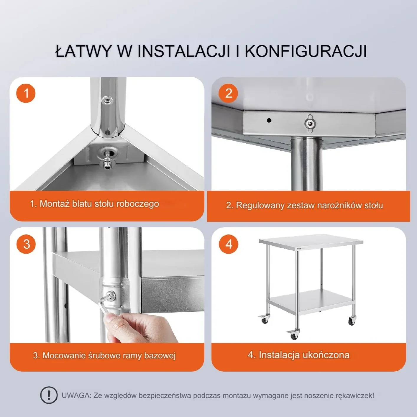 Stół blat roboczy nierdzewny 76x91cm 4 kółka stal gastronomia mobilny - obrazek 2