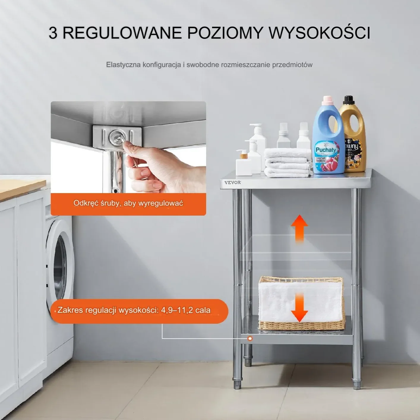 Stół gastronomiczny nierdzewny 60x60cm wolnostojący blat hartowany do kuchni - obrazek 3