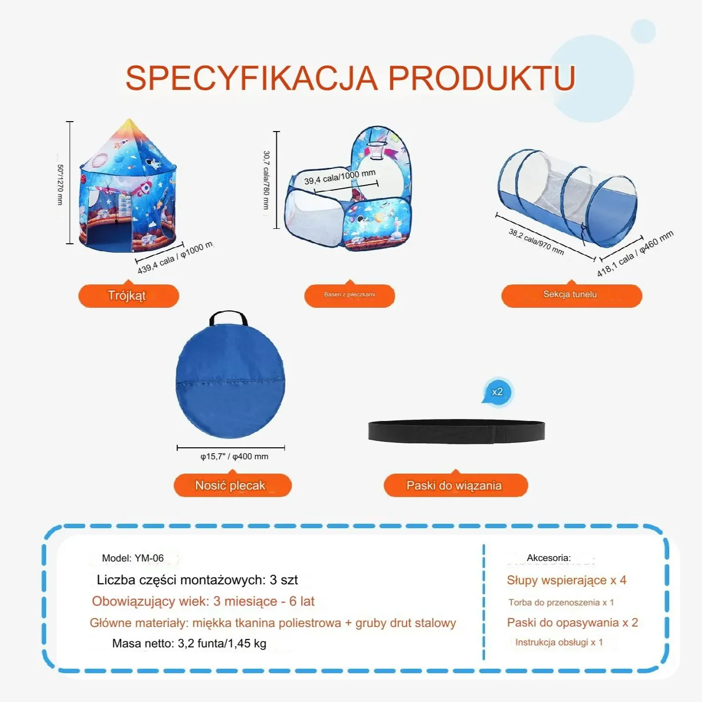 Namiot dla Dzieci Tipi Domek Tunel do Domu Ogrodu Zestaw Ogrodowy kosmos - obrazek 5