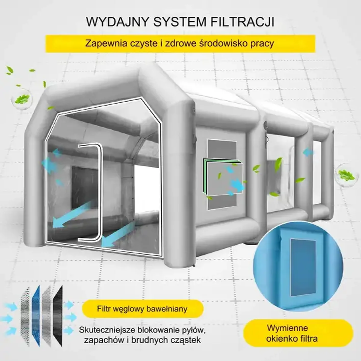 Nadmuchiwany namiot lakierniczy Kabina lakiernicza samochodowa 10x5x3,5 m + dmuchawa - obrazek 4
